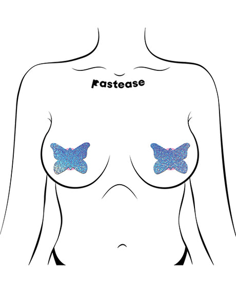 Pastease Glitter Butterfly Nipple Pasties — Blue, One Size