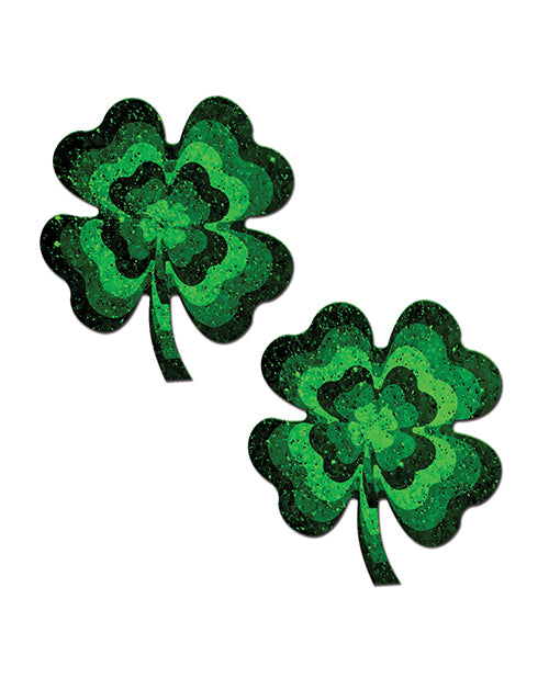 Pastease Four-Leaf Clover Glitter Velvet Nipple Pasties, Green One Size