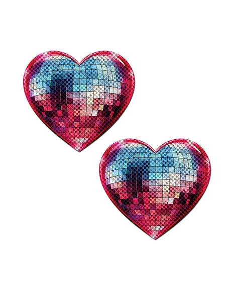 Pastease Discoball Heart Pasties — Blue & Pink, One Size