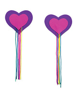 Pastease Heart Tassel Pasties - Neon Pink & Purple with Rainbow Fringe