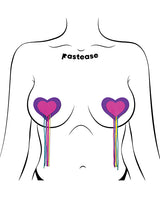 Pastease Heart Tassel Pasties - Neon Pink & Purple with Rainbow Fringe