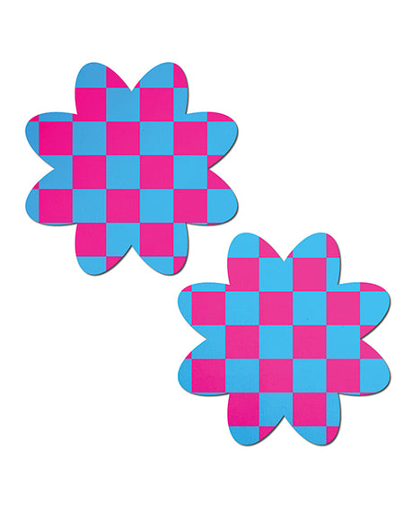 Pastease Neon Checkered Petal Pasties — Pink/Blue, 3" x 3" (One Size)