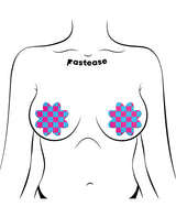 Pastease Neon Checkered Petal Pasties — Pink/Blue, 3" x 3" (One Size)