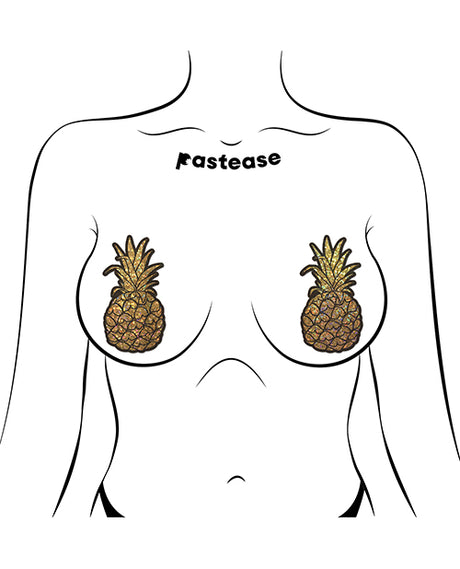 Pastease Premium Glitter Pineapple Nipple Covers — Gold, One Size