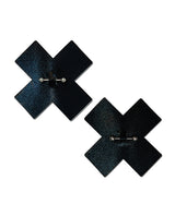 Pastease Black Cross Pasties with Pierced Barbell — One Size