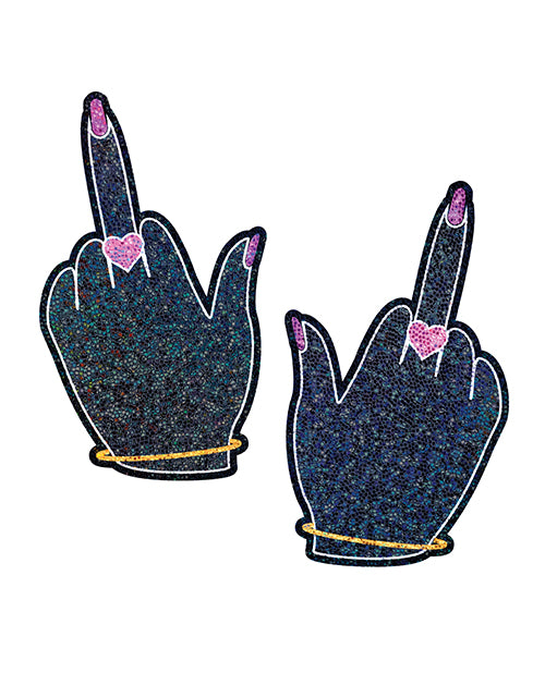 Pastease Premium F‑You Nipple Pasties — Glittering Middle-Finger Hands, One Size