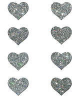 Pastease Mini Glitter Heart Pasties — Silver (Pack of 8)