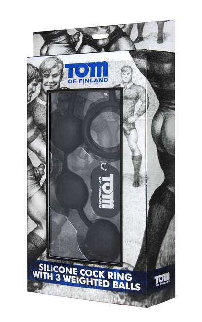 Tom of Finland Silicone Cock Ring With 3 Weighted Balls by XR Brands