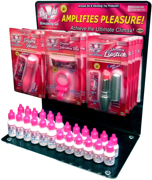 Body Action Liquid V Vibrating Acrylic Display — Mixed Kits & 1/3 oz Bottles - BA-LVVAD