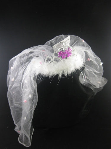 Gasworks-OMG Flashing Bride-to-Be Tiara with White Fur Veil - OMG-AL-FT-BTBVS