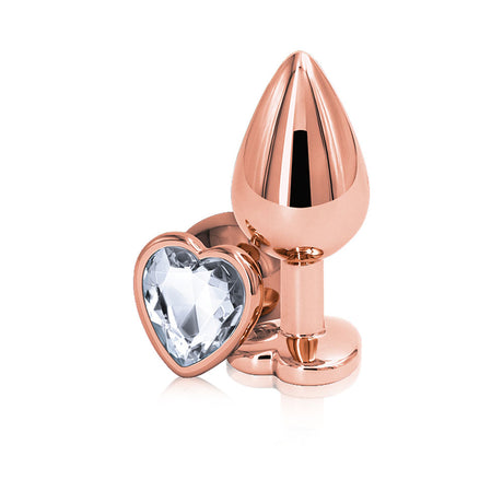 Nsnovelties Rear Assets Medium Anal Plug — Rose Gold Heart, Clear - NSN0963-21