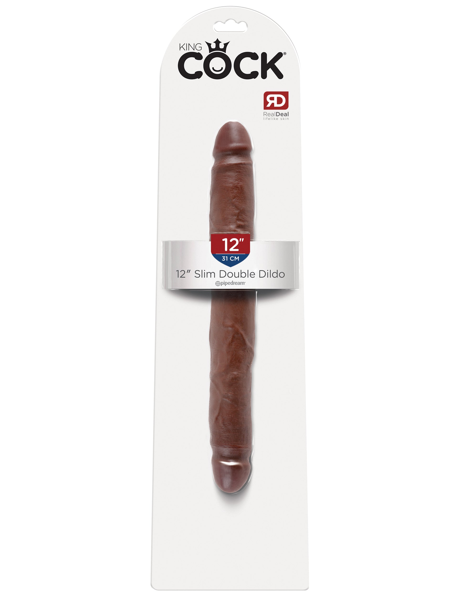 King Cock 12 Inch Slim Double Dildo - Brown by Pipedream