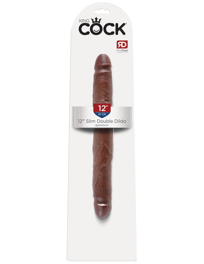 King Cock 12 Inch Slim Double Dildo - Brown by Pipedream
