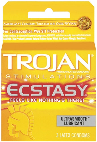 Paradise Marketing Trojan Ultra Ribbed Ecstasy Lubricated Condoms — 3 Pack - TJ94721