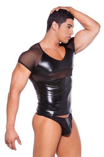 Allure Lingerie Wet-Look T-Shirt — One Size, Black - ALR-26-5602Z