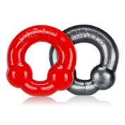 Oxballs Ultraballs 2-Piece Cockring Set — Steel & Red - OX-3010-STR