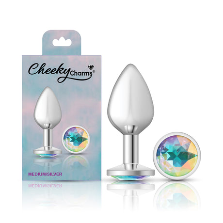 Clear Iridescent Round Gem Silver Metal Plug - Md