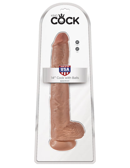 King Cock 14" Cock With Balls - Tan