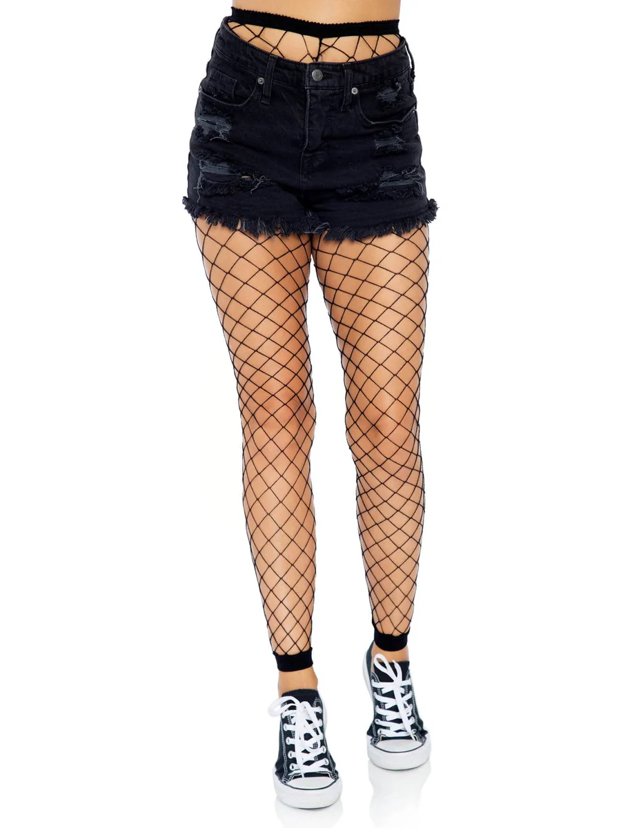 Leg Avenue Fence Net Footless Tights — Black, One Size - LA-7881