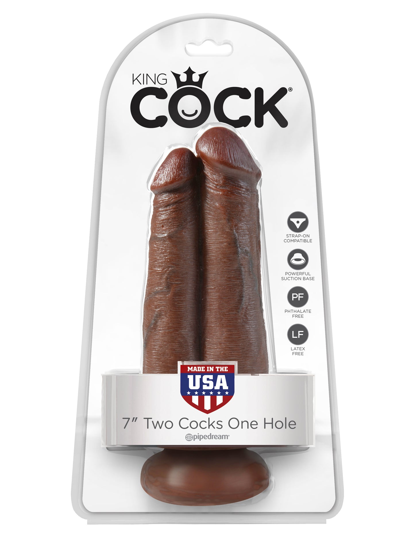 King Cock 7" Two Cocks One Hole - Brown by Pipedream