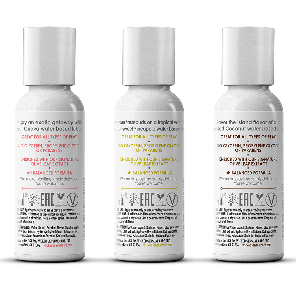 Wicked Simply Tropical Trio Travel Lubes — 3 x 1 oz (Guava, Pineapple, Toasted Coconut) - WS-91190