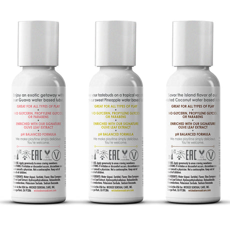 Wicked Simply Tropical Trio Travel Lubes — 3 x 1 oz (Guava, Pineapple, Toasted Coconut) - WS-91190