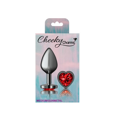 Deep Red Heart Gem Gunmetal Metal Plug - Md