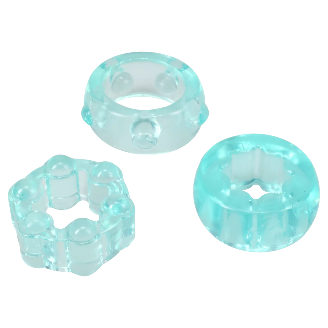 Doc Johnson Crystal Jellies Performance Ring Set — 3 Pack, Teal - DJ0291-09-CD