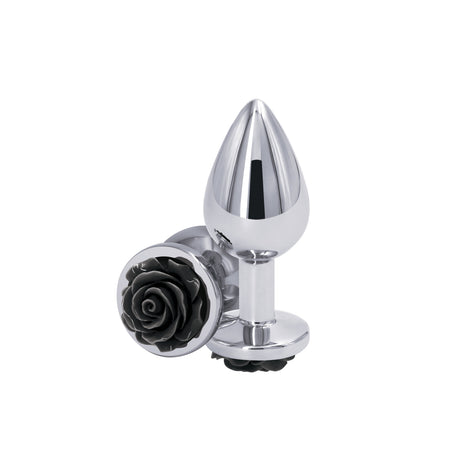 nsnovelties Rear Assets Rose Medium Anal Plug — Black - NSN-0965-23