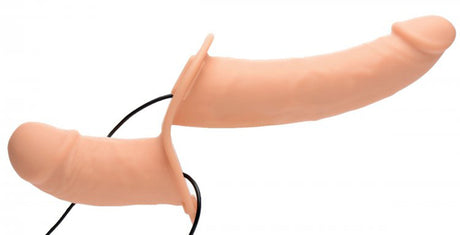 Power Pegger Silicone Vibrating Double Dildo With Harness - Flesh by XR Brands