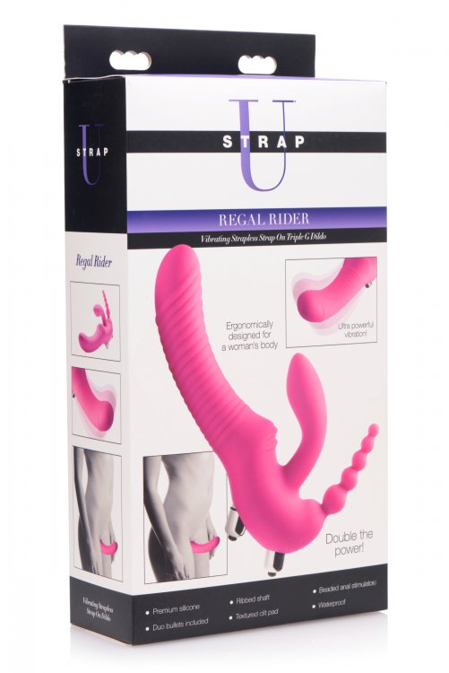 Regal Rider Vibrating Strapless Strap- on Triple G Dildo - Pink by XR Brands