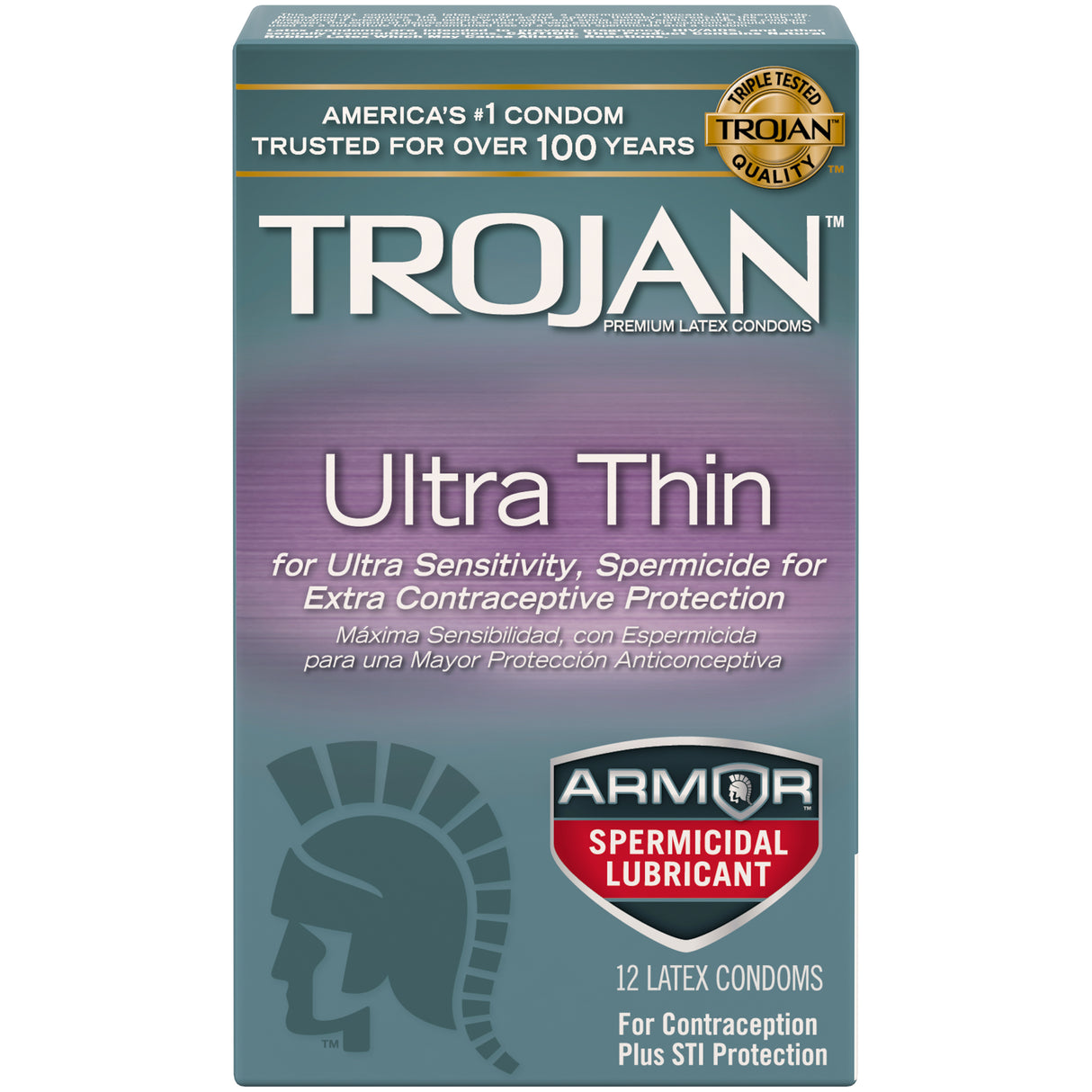 Paradise Marketing Trojan Sensitivity Ultra Thin Armor Spermicidal Condoms, 12 Pack - TJ92742