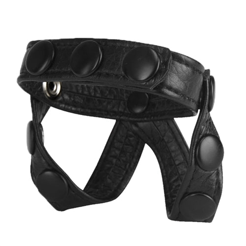 The Macho Collection v-Style Cock Ring and Ball Divider - Black by Nasstoys