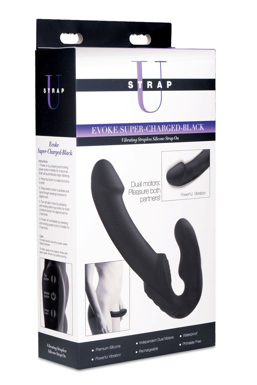 Evoke Rechargeable Vibrating Silicone Strapless Strap on - Black by XR Brands