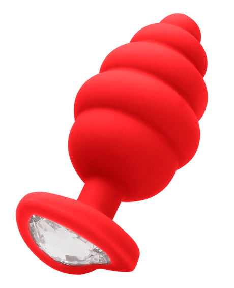 "Regular Ribbed Diamond Heart Plug - Red OU-OU457RED"