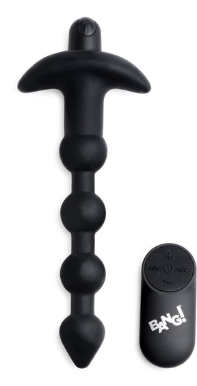 XR Brands Bang Vibrating Silicone Anal Beads with Remote — Black - BNG-AG614-BLK