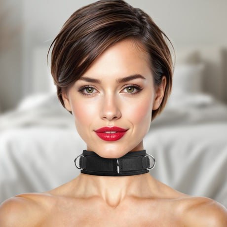 Frisky Neoprene Bondage Collar with 3 D-Rings — 22-inch Black - 811847012367