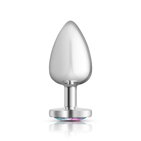 Clear Iridescent Heart Gem Silver Metal Plug - Lg
