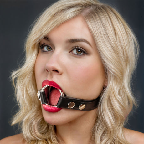 STRICT Dual-Ring Deep Throat Gag — PU Leather, Stainless Steel, Black - STR-AC560