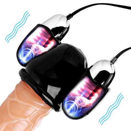 Trinity Men Vibrating Penis Head Teaser — Twin Bullet Sleeve, Black - TV-AE335