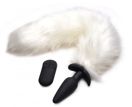 Vibrating White Fox Tail Slender Anal Plug - image 5
