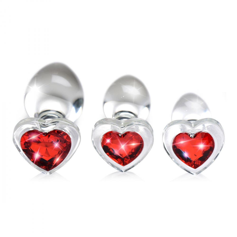 Red Heart Gem Glass Anal Plug Set - image 3