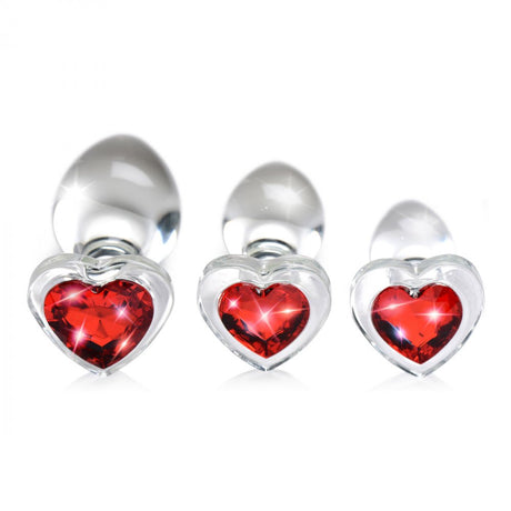 Red Heart Gem Glass Anal Plug Set - image 3
