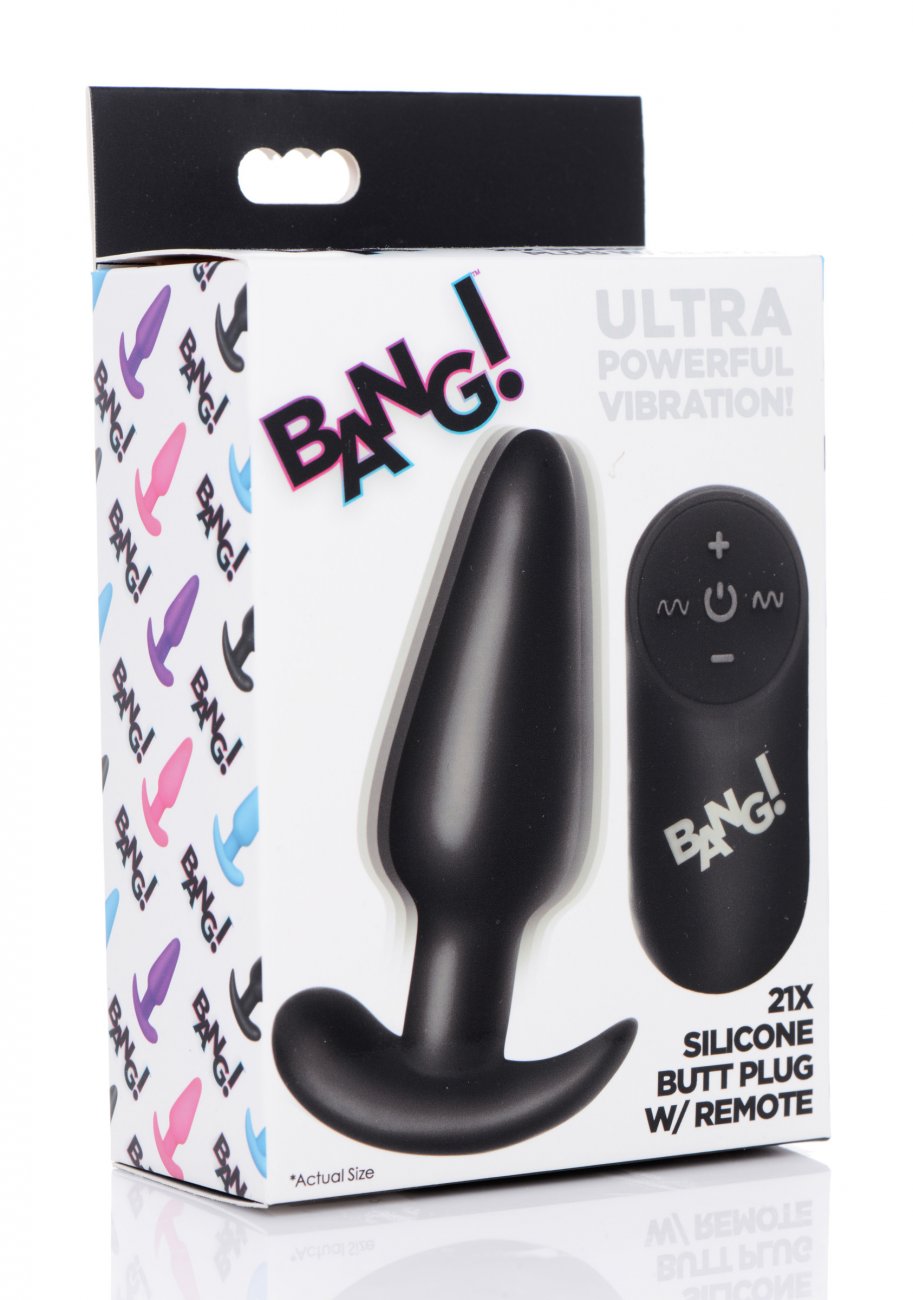 Remote Control 21X Vibrating Silicone Butt Plug - Black - image 7