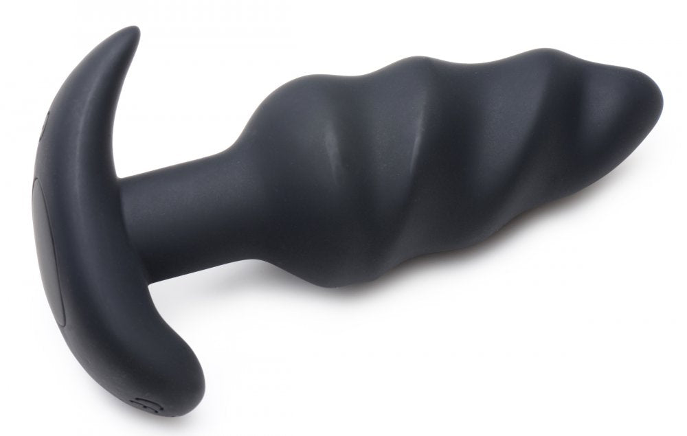Remote Control 21X Vibrating Silicone Swirl Butt Plug - Black - image 5