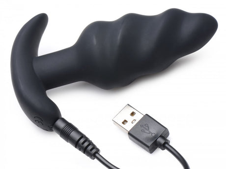 Remote Control 21X Vibrating Silicone Swirl Butt Plug - Black - image 6