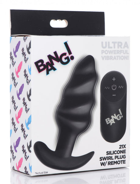 Remote Control 21X Vibrating Silicone Swirl Butt Plug - Black - image 7