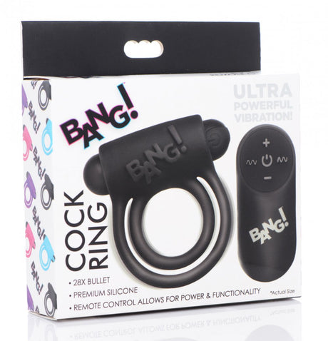 Remote Control 28X Vibrating Cock Ring and Bullet - Black - image 6