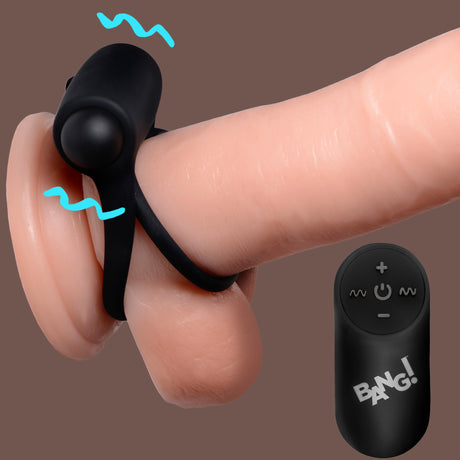 Bang! Remote Control 28X Vibrating Cock Ring with Bullet — Black - BNG-AG572-BLK
