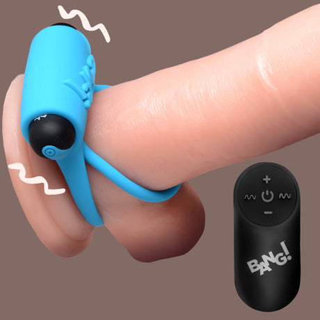 Bang! Remote Control 28X Vibrating Cock Ring with Bullet — Black - BNG-AG572-BLK